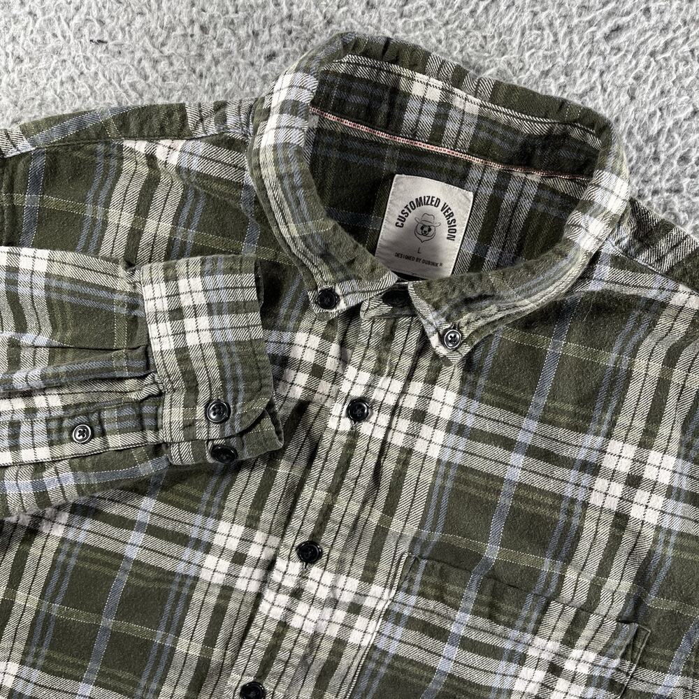 Dubinik Customized Version Flannel Shirt Mens L Green Plaid Cotton Button Down